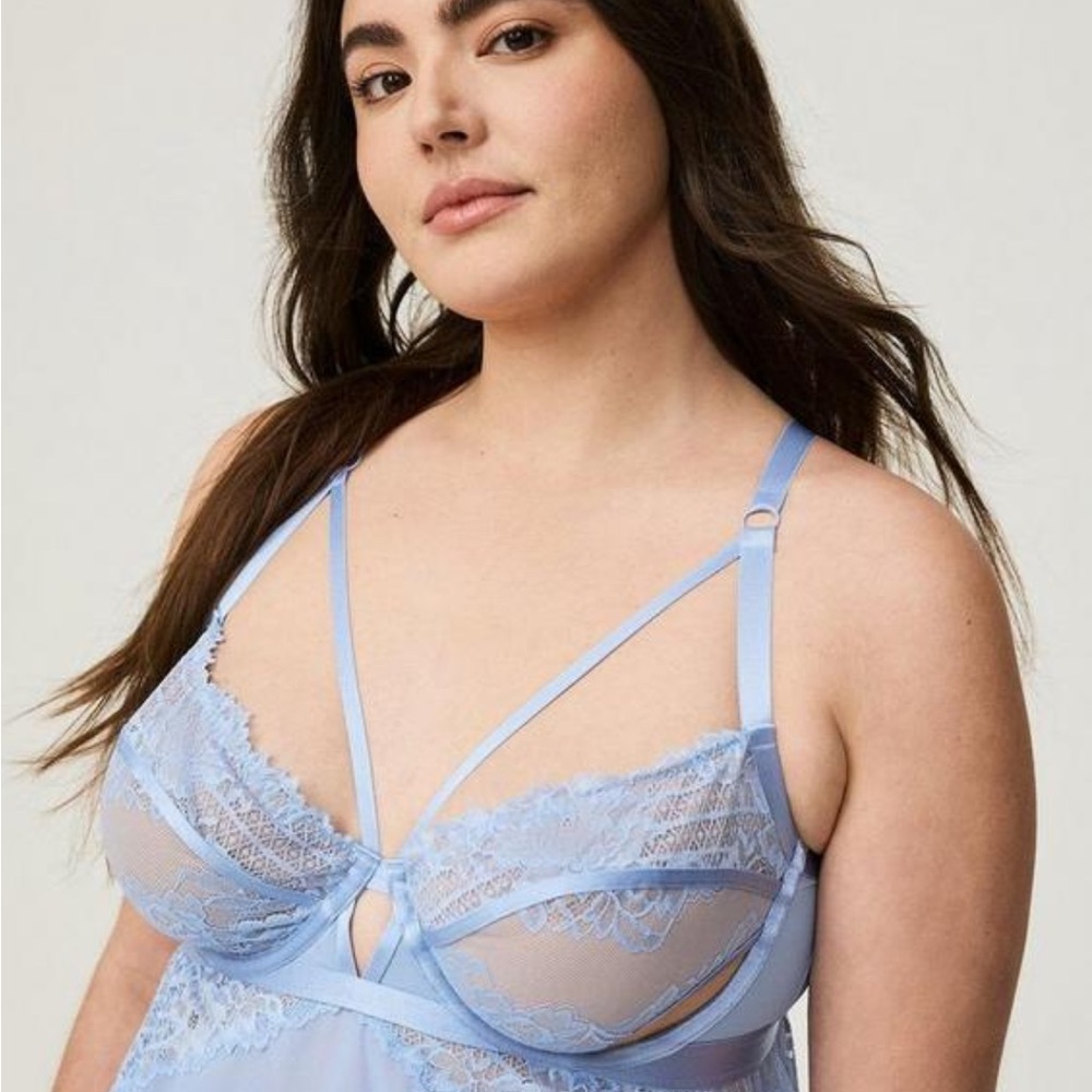 Elegant Blue Lace Cutout Lingerie